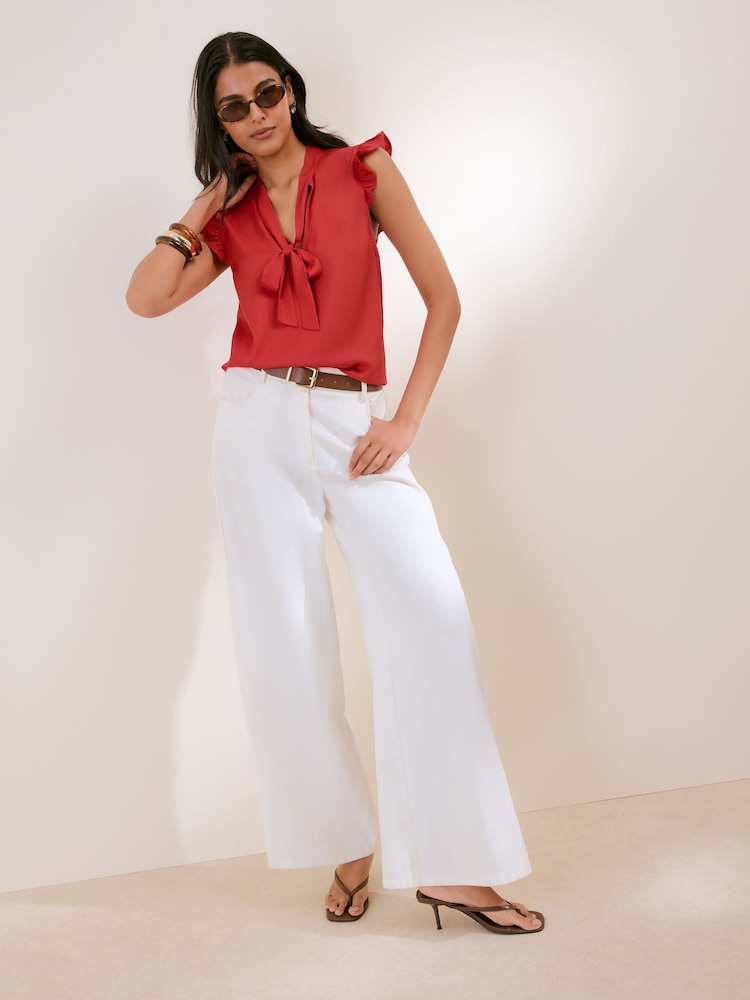 Friends Like These Red Sleeveless Tie Neck Blouse - Image 2 of 5 Friends Like These Red Sleeveless Tie Neck Blouse - Image 2 of 5