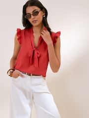 Friends Like These Red Sleeveless Tie Neck Blouse - Image 3 of 5