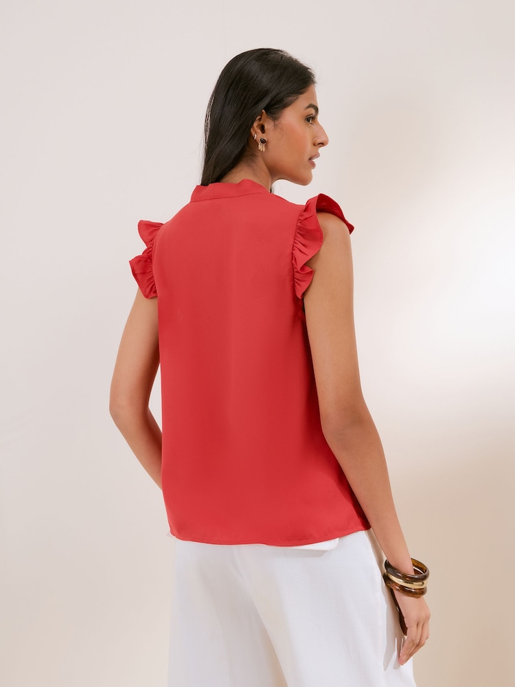 Friends Like These Red Sleeveless Tie Neck Blouse - Image 5 of 5 Friends Like These Red Sleeveless Tie Neck Blouse - Image 5 of 5