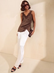 Friends Like These Chocolate Brown V-Neck Satin Lace Trim Vest - Image 3 of 6