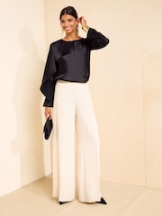 Friends Like These Black Long Sleeve Satin Drape Blouse - Image 3 of 5
