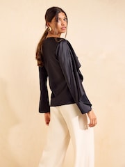 Friends Like These Black Long Sleeve Satin Drape Blouse - Image 5 of 5
