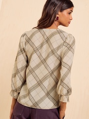 Friends Like These Cream Check Cowl Neck Shirred Cuff Blouse - Image 5 of 5