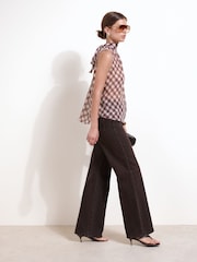 Friends Like These Check Print Sheer High Neck Tie Detail Blouse - Image 3 of 5
