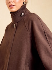 Friends Like These Chocolate Brown Short Cosy Funnel Swing Coat - Image 2 of 5
