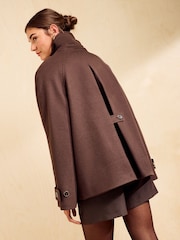 Friends Like These Chocolate Brown Short Cosy Funnel Swing Coat - Image 5 of 5