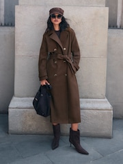 Friends Like These Chocolate Brown Double Breasted Maxi Coat - Image 1 of 6