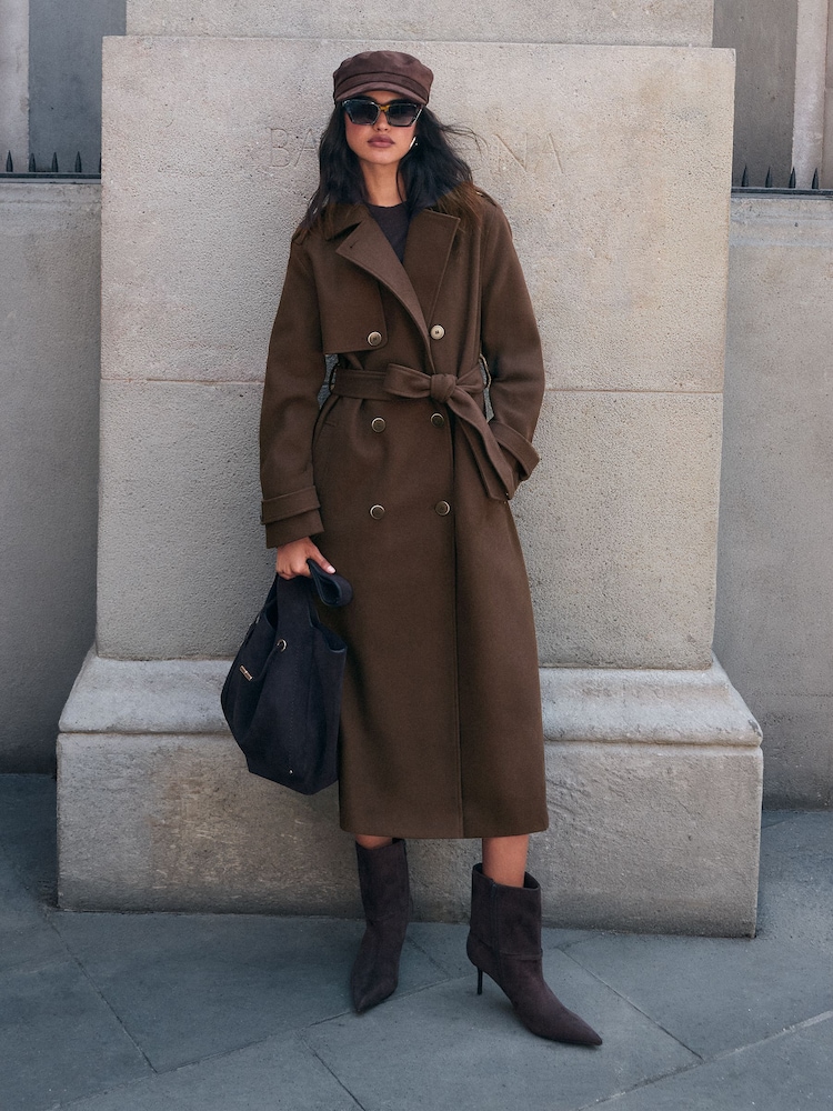Friends Like These Chocolate Brown Double Breasted Maxi Coat - Image 1 of 6