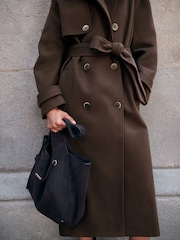 Friends Like These Chocolate Brown Double Breasted Maxi Coat - Image 3 of 6