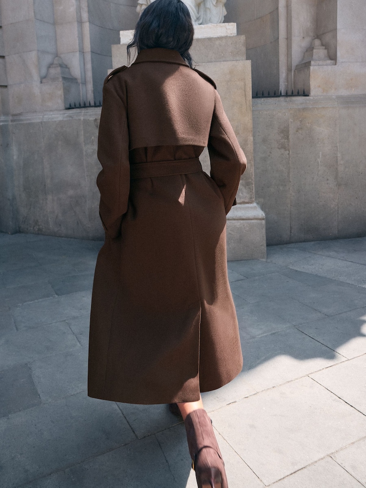 Friends Like These Chocolate Brown Double Breasted Maxi Coat - Image 6 of 6