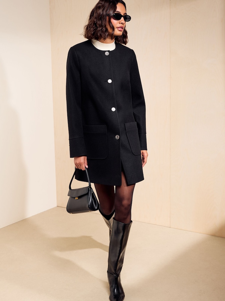 Friends Like These Black Collarless Dolly Coat - Image 1 of 5