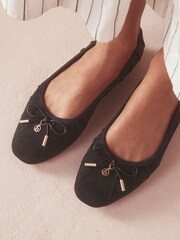 B by Ted Baker Leather Round Toe Charm Detail Ballet Flats - Image 1 of 2