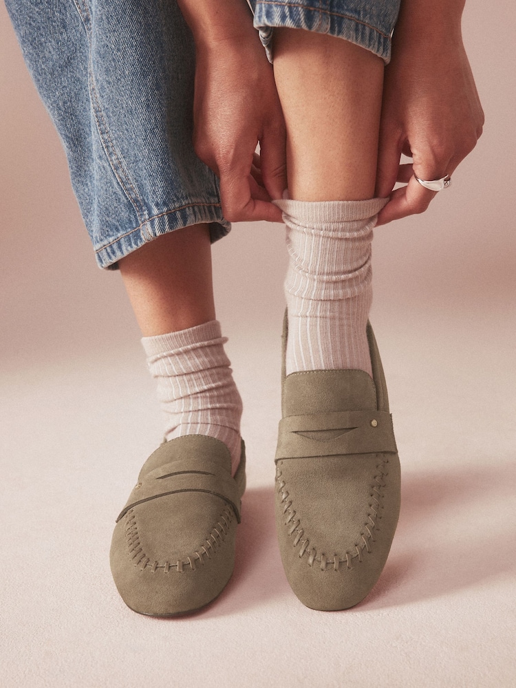 B by Ted Baker Leather Round Toe Whipstitch Detail Soft Back Loafers - Image 1 of 2 B by Ted Baker Leather Round Toe Whipstitch Detail Soft Back Loafers - Image 1 of 2