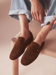 B by Ted Baker Leather Round Toe Whipstitch Detail Soft Back Loafers - Image 1 of 8