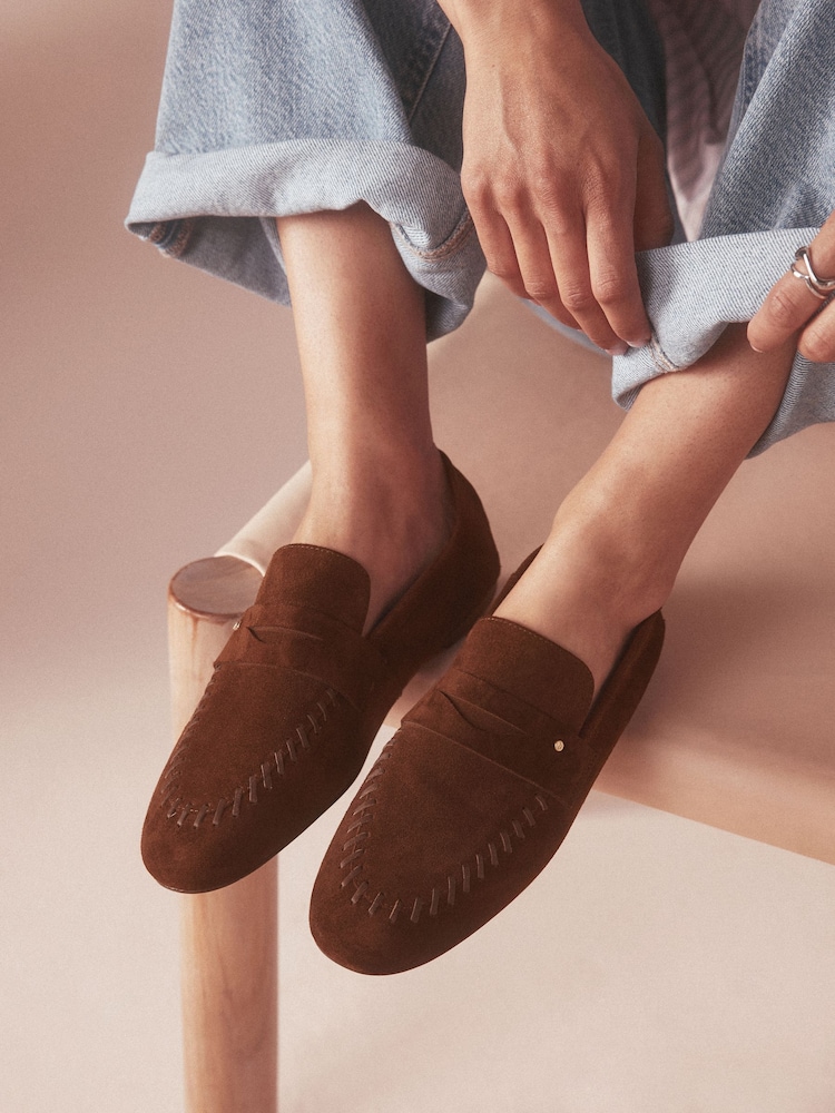 B by Ted Baker Leather Round Toe Whipstitch Detail Soft Back Loafers - Image 1 of 8 B by Ted Baker Leather Round Toe Whipstitch Detail Soft Back Loafers - Image 1 of 8