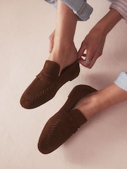 B by Ted Baker Leather Round Toe Whipstitch Detail Soft Back Loafers - Image 2 of 8