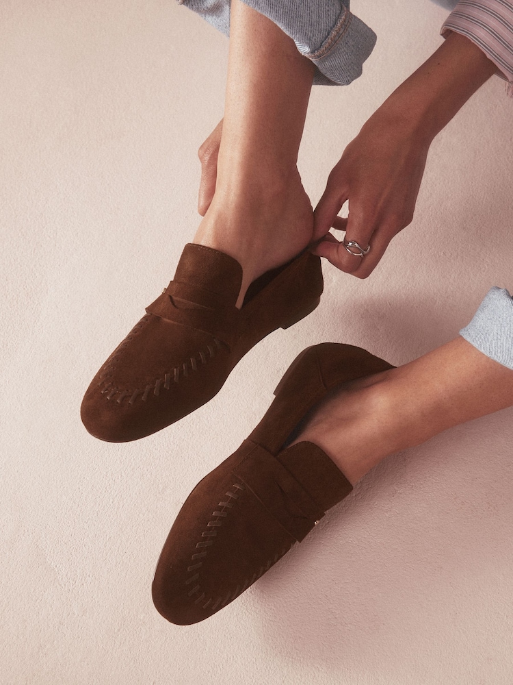 B by Ted Baker Leather Round Toe Whipstitch Detail Soft Back Loafers - Image 2 of 8 B by Ted Baker Leather Round Toe Whipstitch Detail Soft Back Loafers - Image 2 of 8