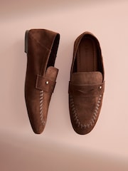 B by Ted Baker Leather Round Toe Whipstitch Detail Soft Back Loafers - Image 3 of 8