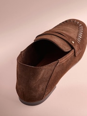 B by Ted Baker Leather Round Toe Whipstitch Detail Soft Back Loafers - Image 5 of 8