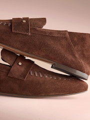 B by Ted Baker Leather Round Toe Whipstitch Detail Soft Back Loafers - Image 6 of 8