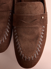 B by Ted Baker Leather Round Toe Whipstitch Detail Soft Back Loafers - Image 7 of 8