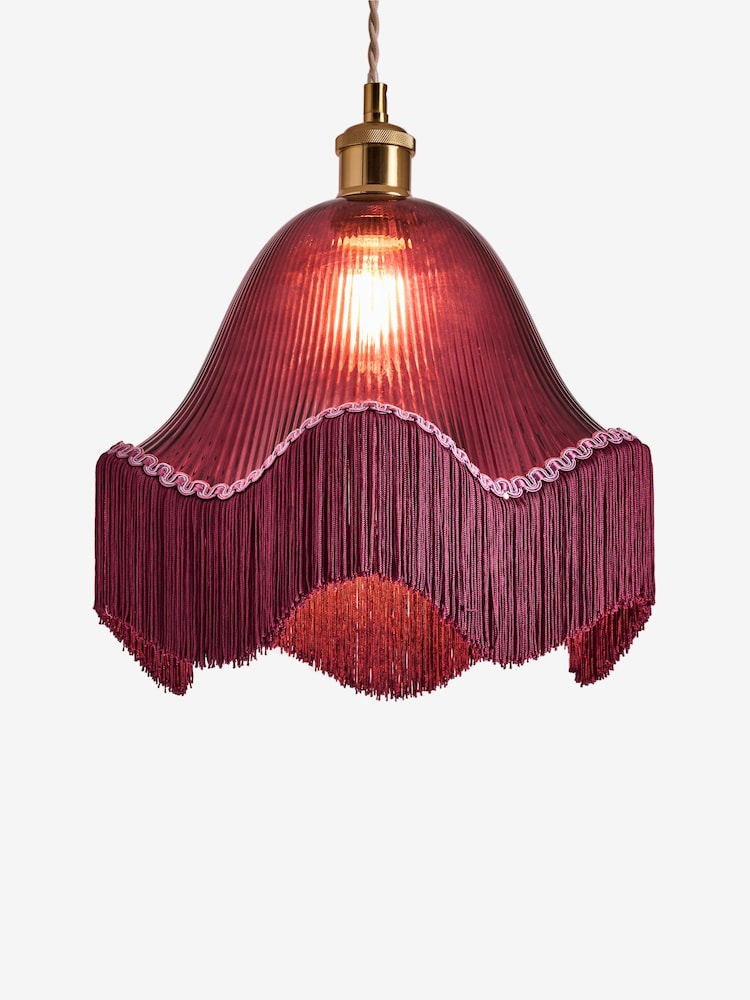 Berry Red Wroxton Fringed Easy Fit Ceiling Light Shade - Image 1 of 2 Berry Red Wroxton Fringed Easy Fit Ceiling Light Shade - Image 1 of 2