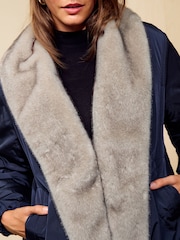 Friends Like These Navy Oversized Faux Fur Trim Padded Bomber Coat - Image 3 of 5