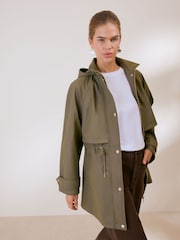 Friends Like These Olive Green Petite Rubberised Mid Length Rain Coat - Image 1 of 4