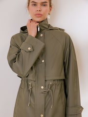 Friends Like These Olive Green Petite Rubberised Mid Length Rain Coat - Image 2 of 4