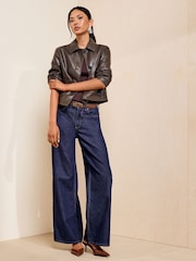 Friends Like These Olive Green Faux Leather Short Collared Jacket - Image 3 of 5