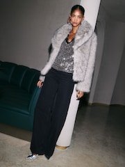 Friends Like These Grey Short Shawl Fur Coat - Image 3 of 5