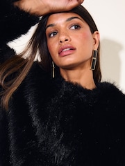 Friends Like These Black Short Faux Fur Collarless Jacket - Image 3 of 6