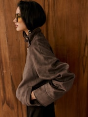 Friends Like These Chocolate Brown Faux Suede Funnel Neck Bubble Effect Jacket - Image 1 of 3