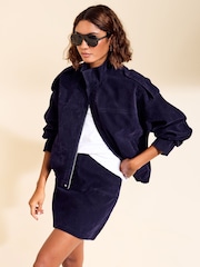 Friends Like These Funnel Neck Faux Suede Oversized Bomber Jacket - Bild 1 av 6
