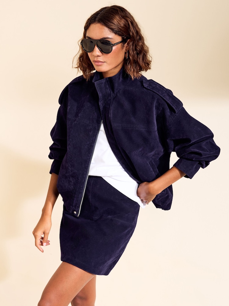 Friends Like These Funnel Neck Faux Suede Oversized Bomber Jacket - Bild 1 av 6