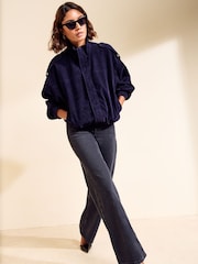 Friends Like These Funnel Neck Faux Suede Oversized Bomber Jacket - Bild 3 av 6