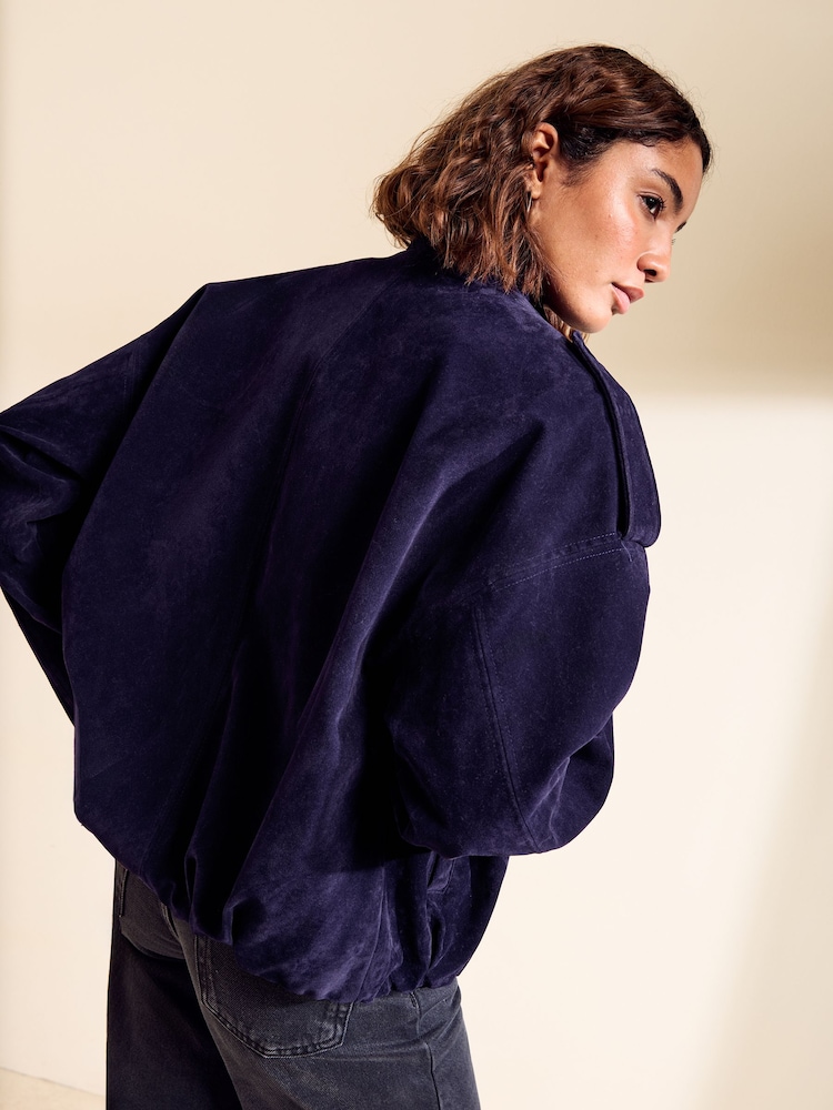 Friends Like These Funnel Neck Faux Suede Oversized Bomber Jacket - Bild 6 av 6