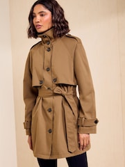 Friends Like These Tan Brown Funnel Neck Detail Short Trench Jacket - Image 3 of 6