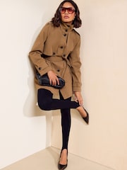 Friends Like These Tan Brown Funnel Neck Detail Short Trench Jacket - Image 4 of 6