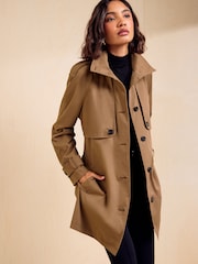 Friends Like These Tan Brown Funnel Neck Detail Short Trench Jacket - Image 5 of 6