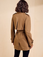 Friends Like These Tan Brown Funnel Neck Detail Short Trench Jacket - Image 6 of 6