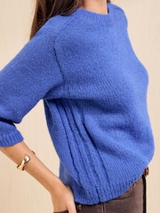 Friends Like These Cobalt Blue Seam Detail Knitted T-Shirt - Image 2 of 5