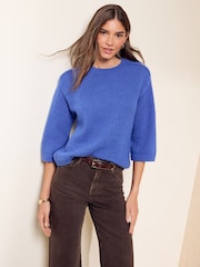 Friends Like These Cobalt Blue Seam Detail Knitted T-Shirt - Image 4 of 5