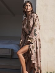 Floral rosa claro - Satin Jacquard Dressing Gown - Imagen 3 de 10
