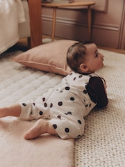 Braun/Creme mit Punktmuster - Baby Long Sleeve Bodysuit And Woven Dungaree 2 Piece Set (0mths-2yrs) - Bild 2 von 3