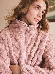 Pink Borg Half Zip Chunky Cable Fleece - Image 3 of 8