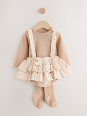 Ecru/Brown Spot Baby Long Sleeve Bodysuit, Bubble Skirt And Tights 3 Piece Set (0mths-2yrs) - Image 1 of 7