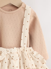 Ecru/Brown Spot Baby Long Sleeve Bodysuit, Bubble Skirt And Tights 3 Piece Set (0mths-2yrs) - Image 4 of 7