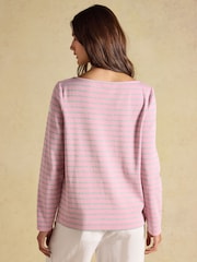 Joules Harbour Pink & Grey Marl Long Sleeve Striped Boat Neck Breton Top - Image 2 of 7