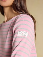 Joules Harbour Pink & Grey Marl Long Sleeve Striped Boat Neck Breton Top - Image 3 of 7